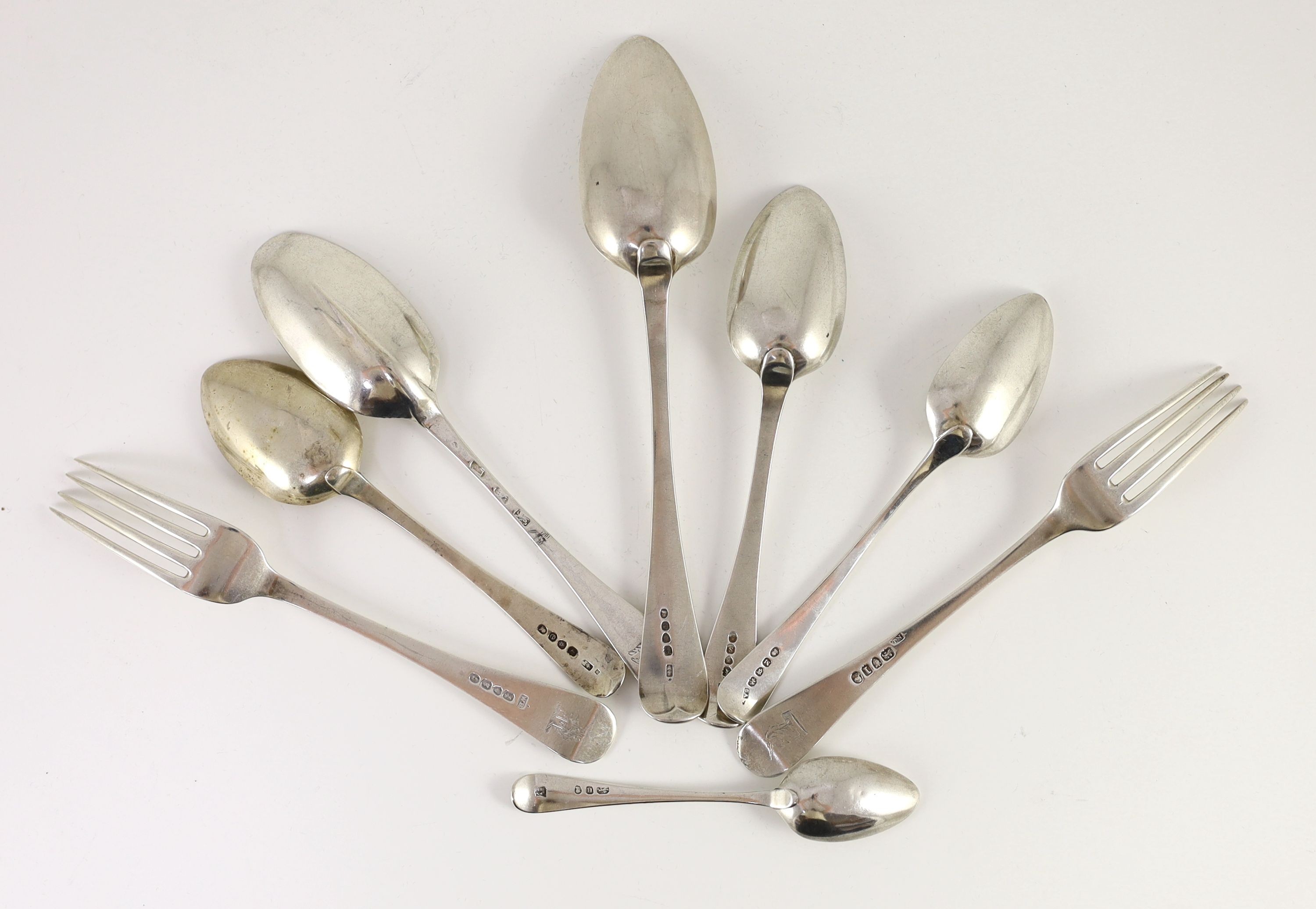 A mainly 19th century harlequin canteen of silver Old English pattern flatware